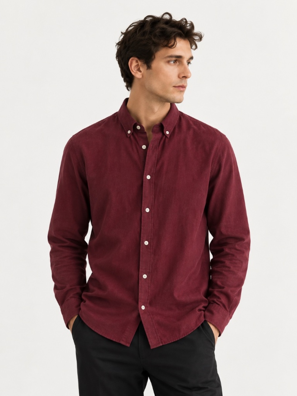 Zara Men’s Burgundy Slim Fit Button-Down Shirt – Size L